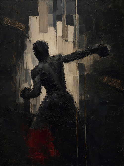 Boxer — Dark palette, 18 x 24 in float framed canvas