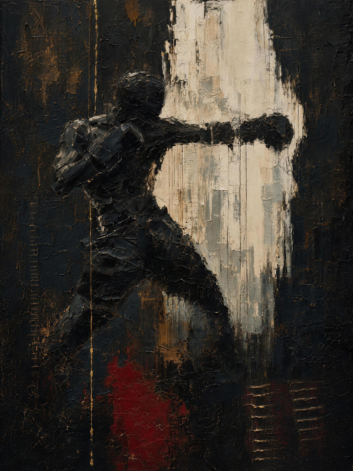 Boxer II — Dark palette, 18 x 24 in float framed canvas