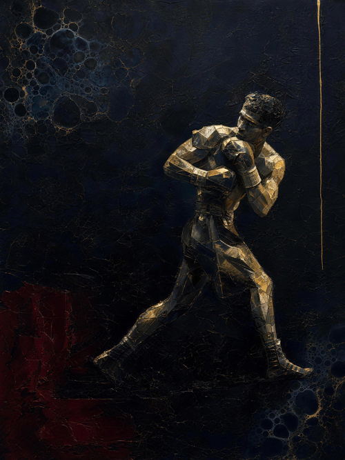Boxer III — Dark palette, 18 x 24 in float framed canvas
