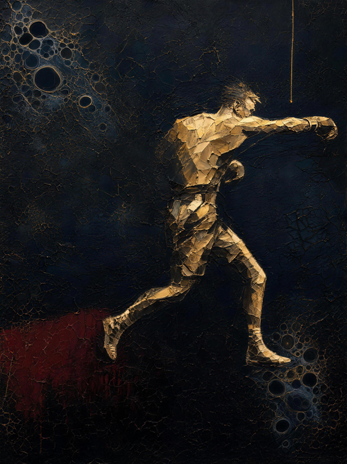 Boxer V — Dark palette, 18 x 24 in float framed canvas