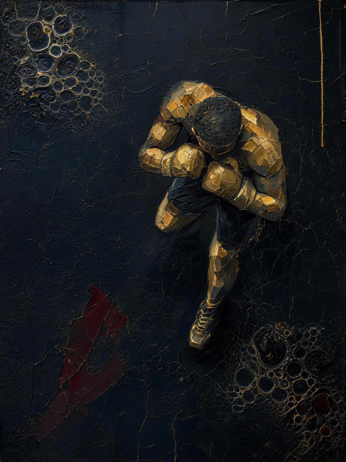 Boxer VI — Dark palette, 18 x 24 in float framed canvas