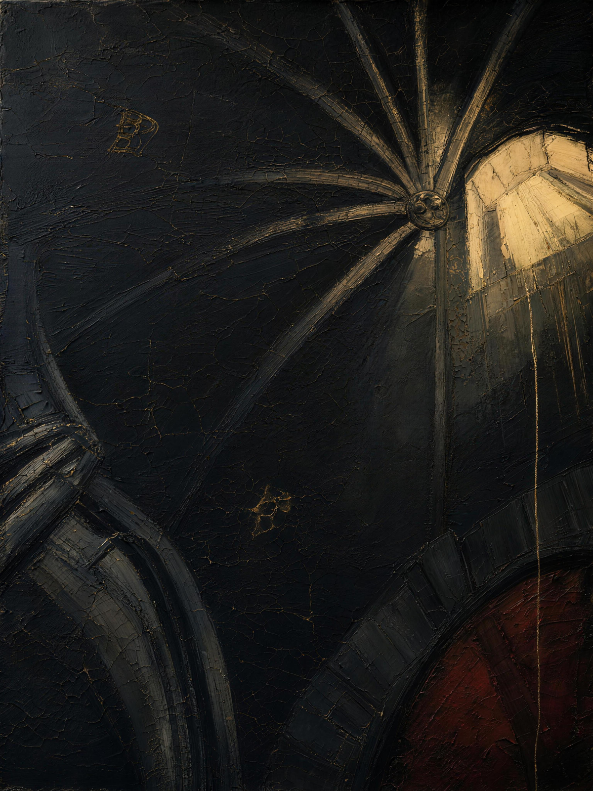 Cathedral V — Dark palette, 18 x 24 in float framed canvas