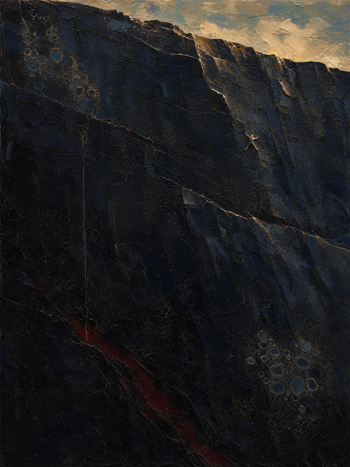 Climber III — Dark palette, 18 x 24 in float framed canvas