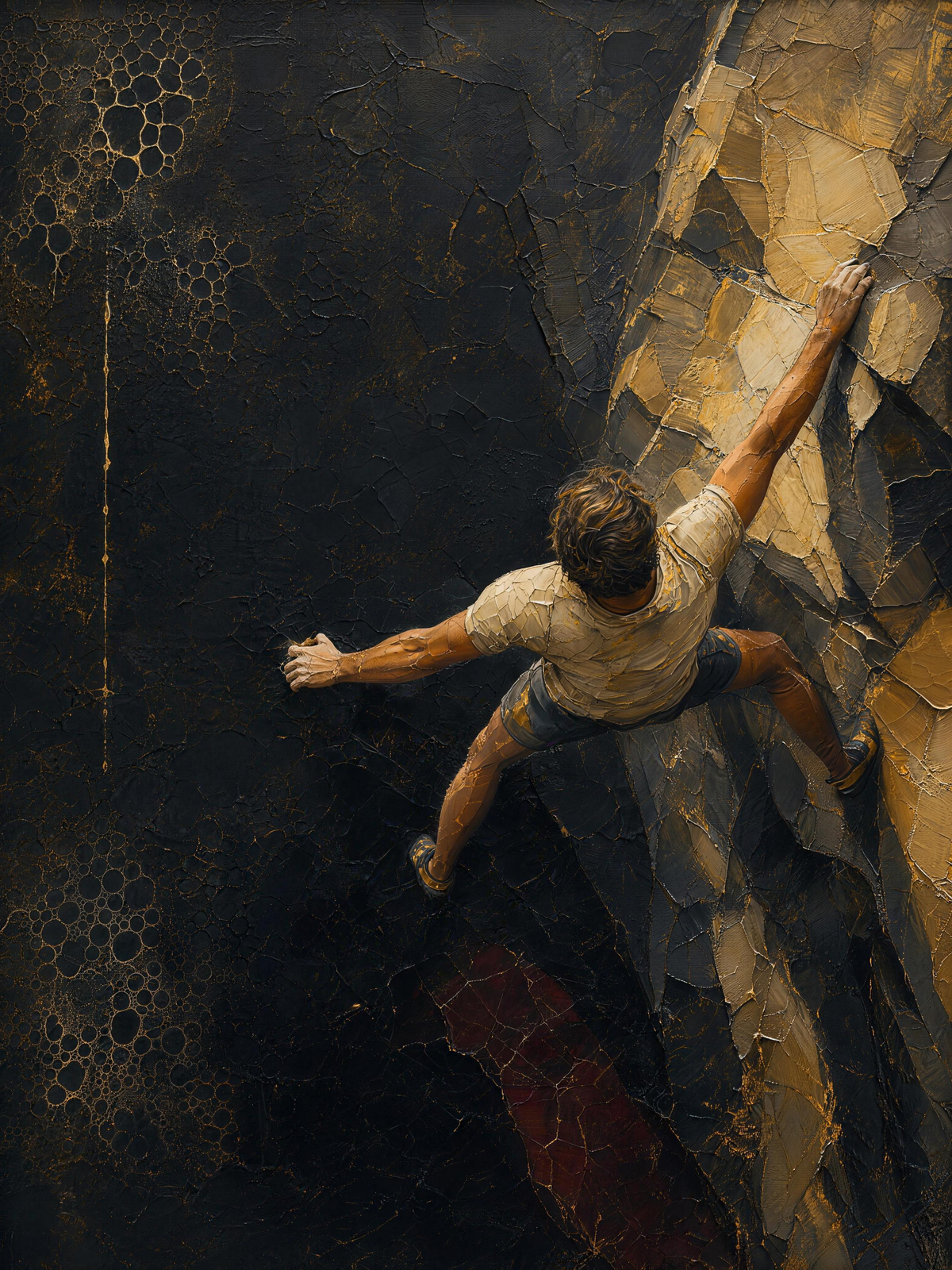 Climber V — Dark palette, 18 x 24 in float framed canvas
