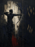 Archer, dark palette — muscle spindles rendered as a drawn bow