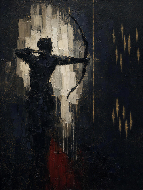 Archer, dark palette — muscle spindles rendered as a drawn bow