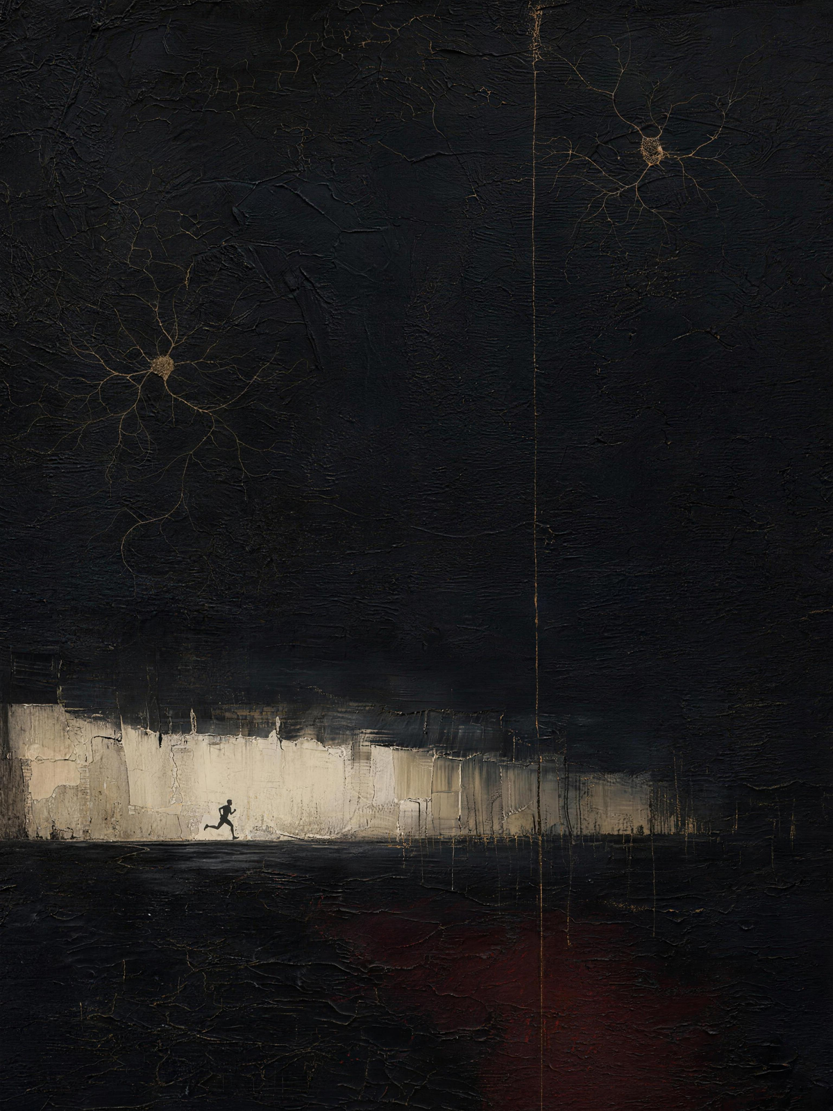 Runner II — Dark palette, 18 x 24 in float framed canvas