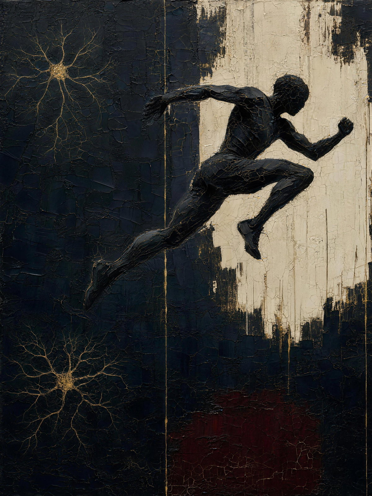 Runner III — Dark palette, 18 x 24 in float framed canvas