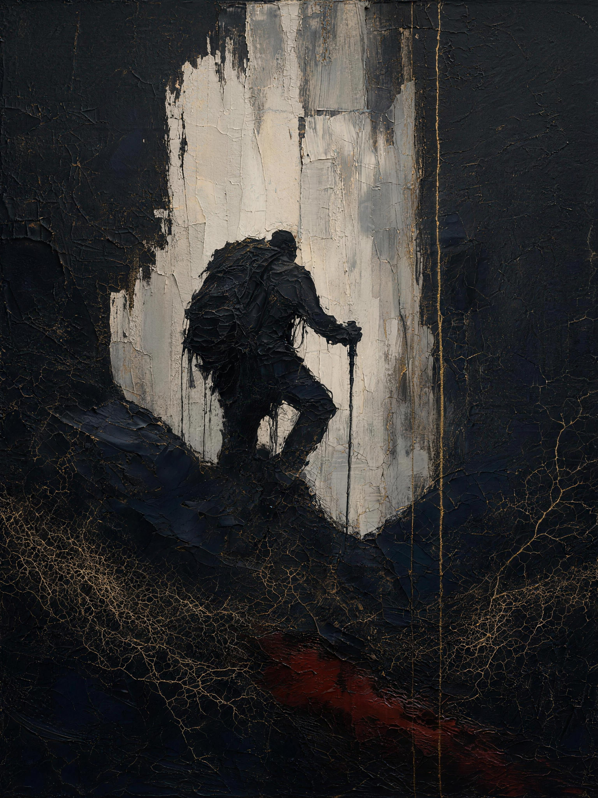 Hiker — Dark palette, 18 x 24 in float framed canvas