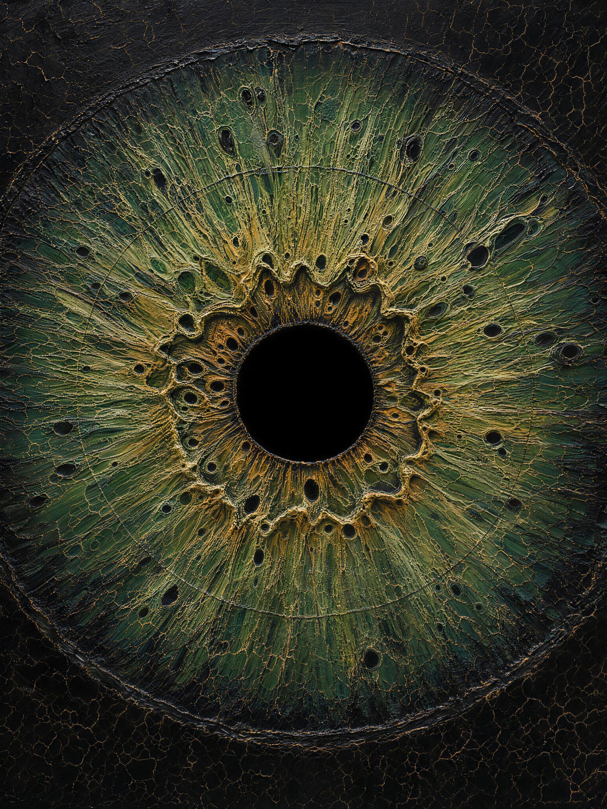 Iris Green — Dark palette, 18 x 24 in float framed canvas