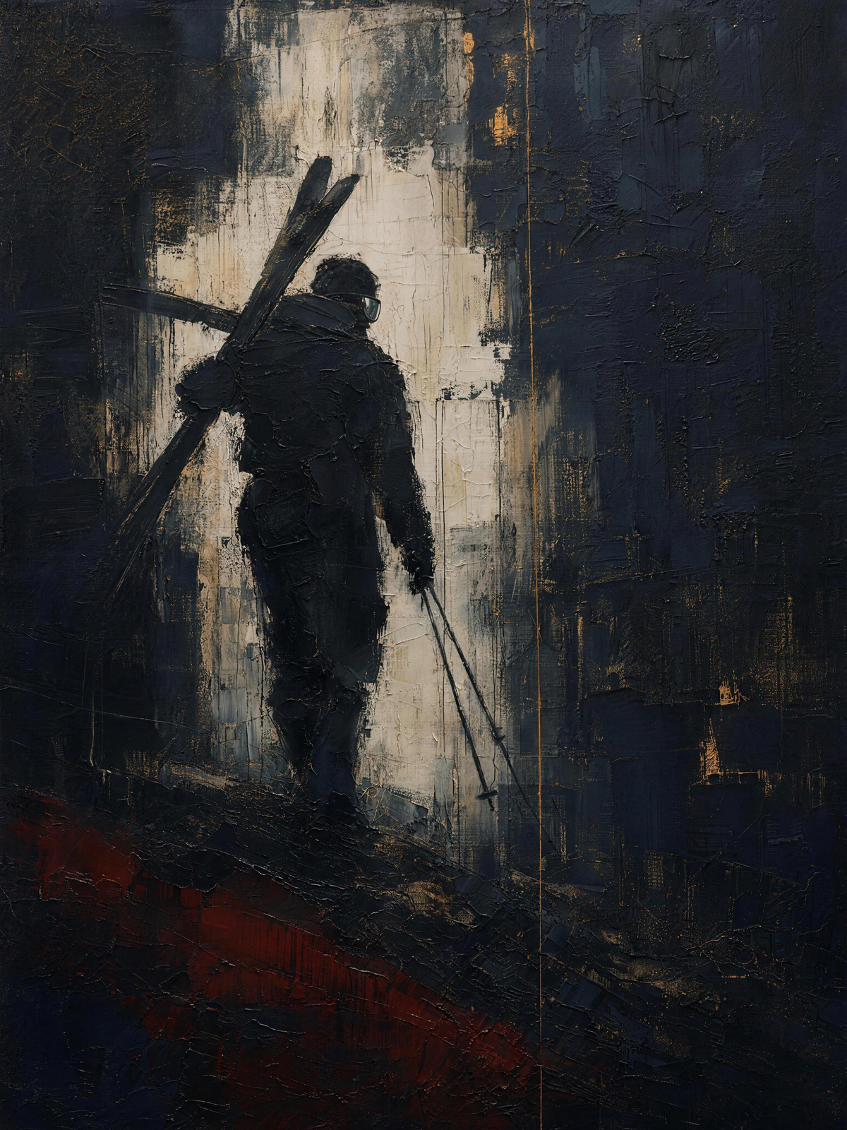 Skier — Dark palette, 18 x 24 in float framed canvas