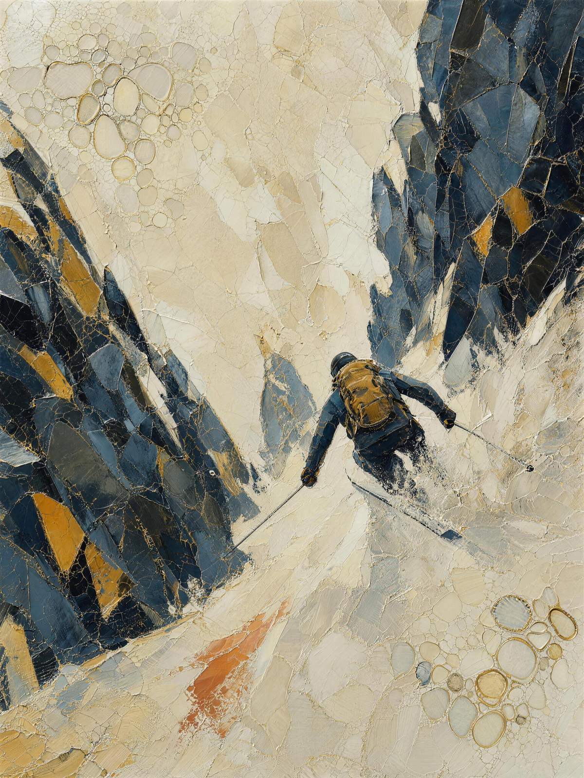 Skier II — Light palette, 18 x 24 in float framed canvas