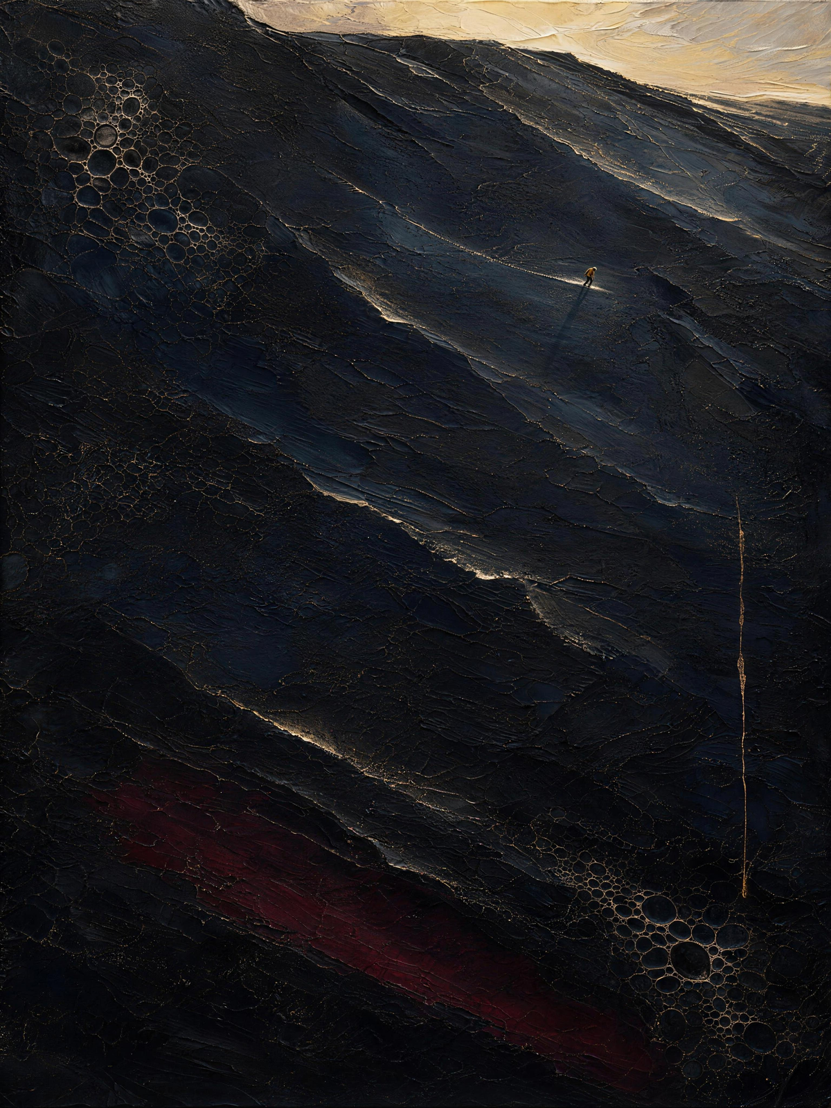 Skier III — Dark palette, 18 x 24 in float framed canvas
