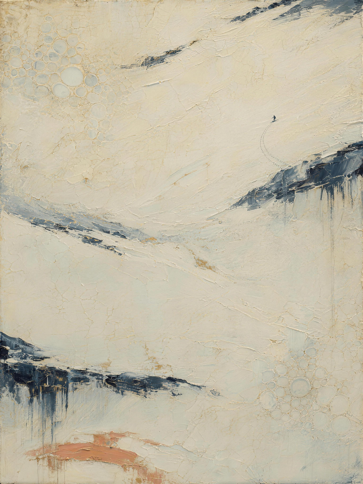 Skier III — Light palette, 18 x 24 in float framed canvas