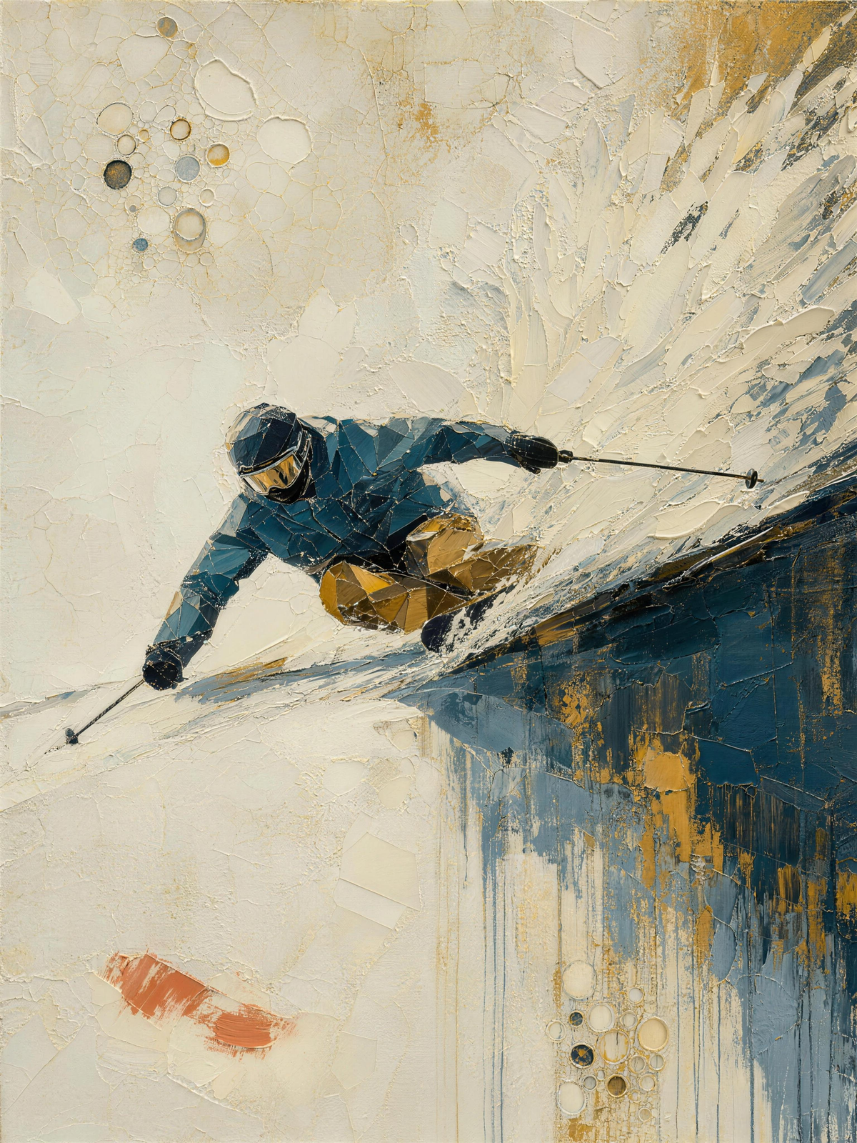 Skier IV — Light palette, 18 x 24 in float framed canvas