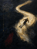Skier V — Dark palette, 18 x 24 in float framed canvas