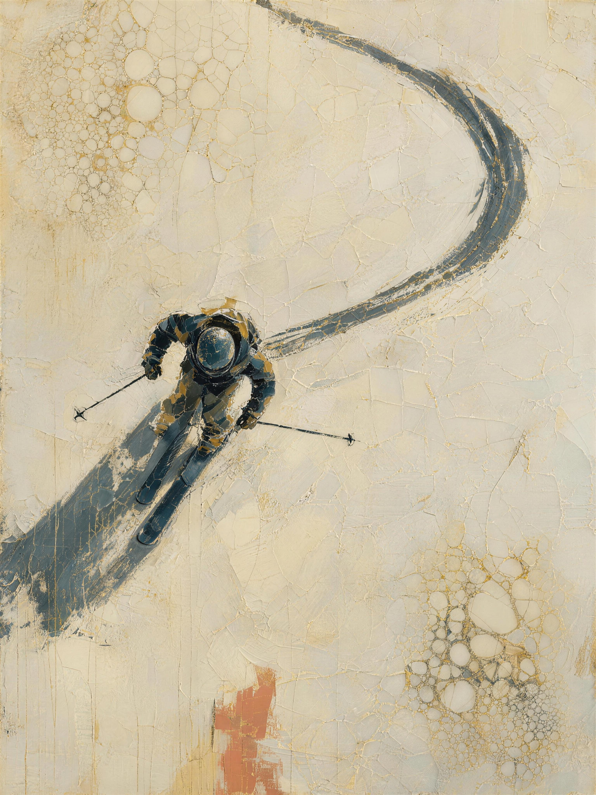 Skier V — Light palette, 18 x 24 in float framed canvas