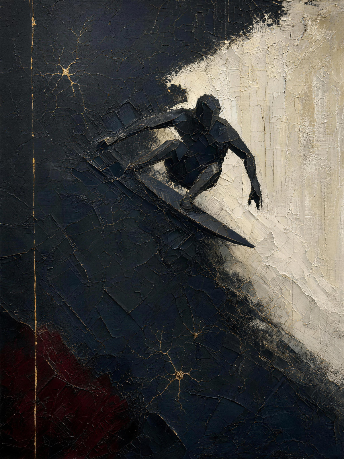 Surfer IV — Dark palette, 18 x 24 in float framed canvas