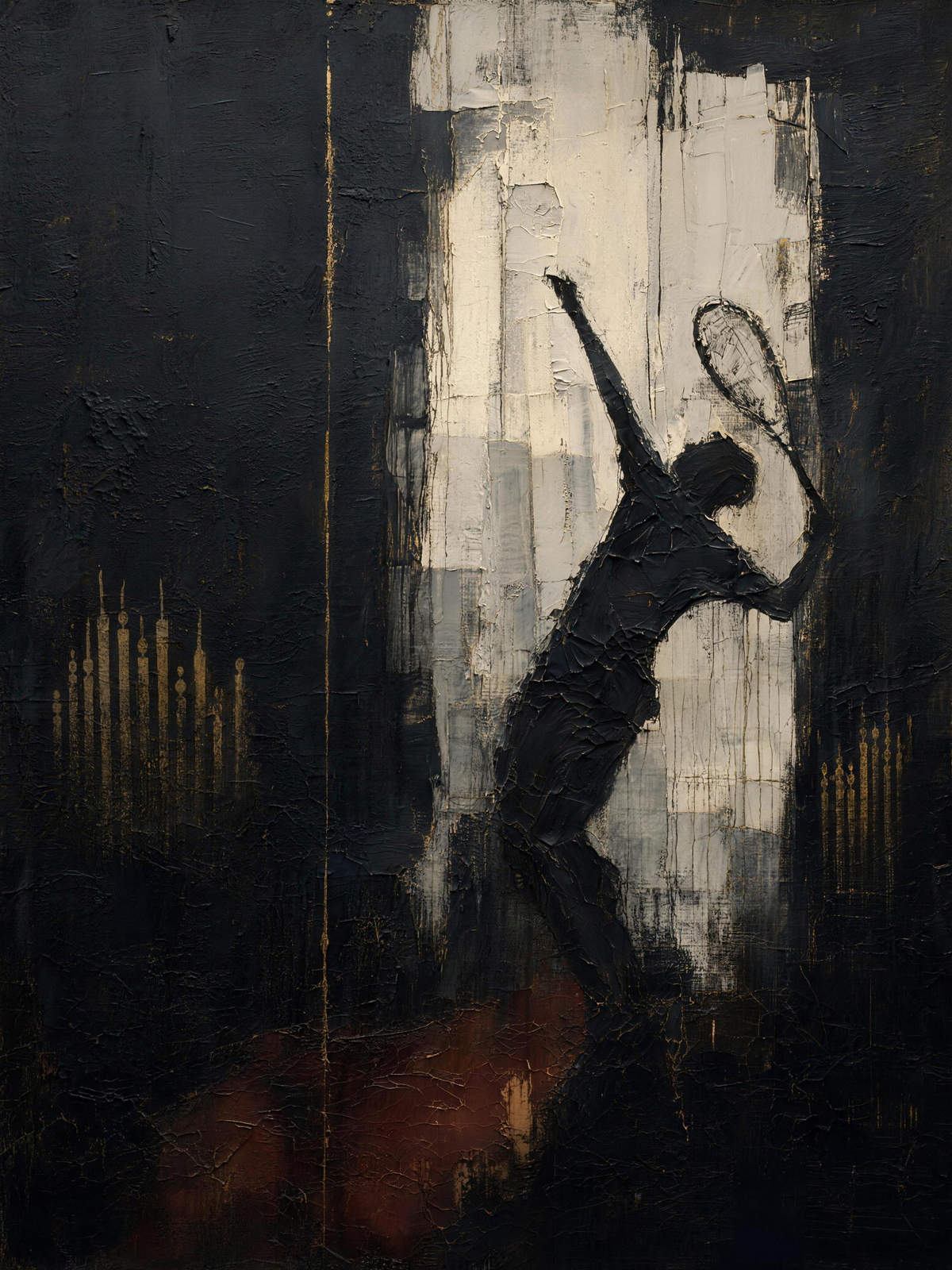 Tennis — Dark palette, 18 x 24 in float framed canvas