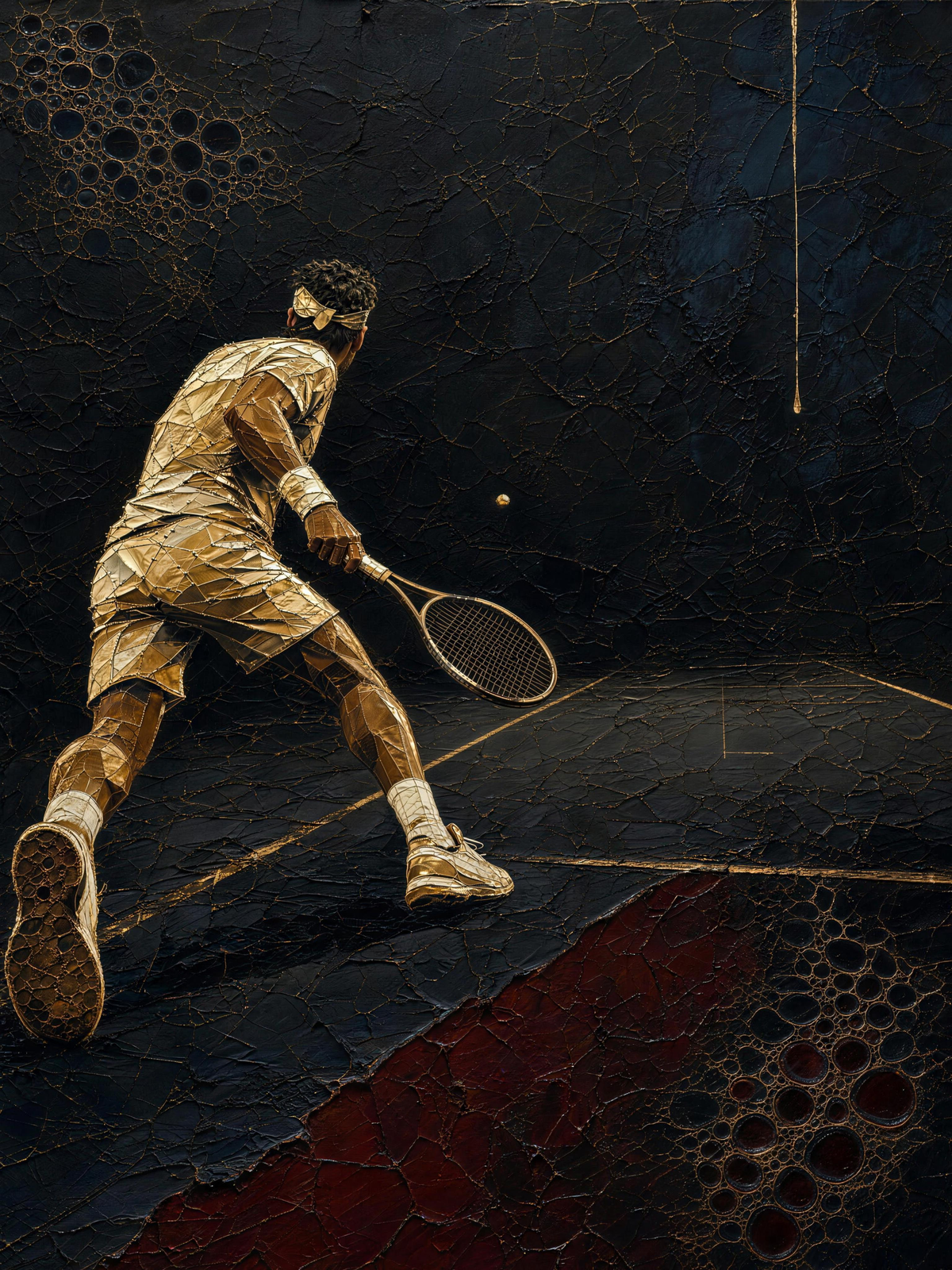 Tennis II — Dark palette, 18 x 24 in float framed canvas