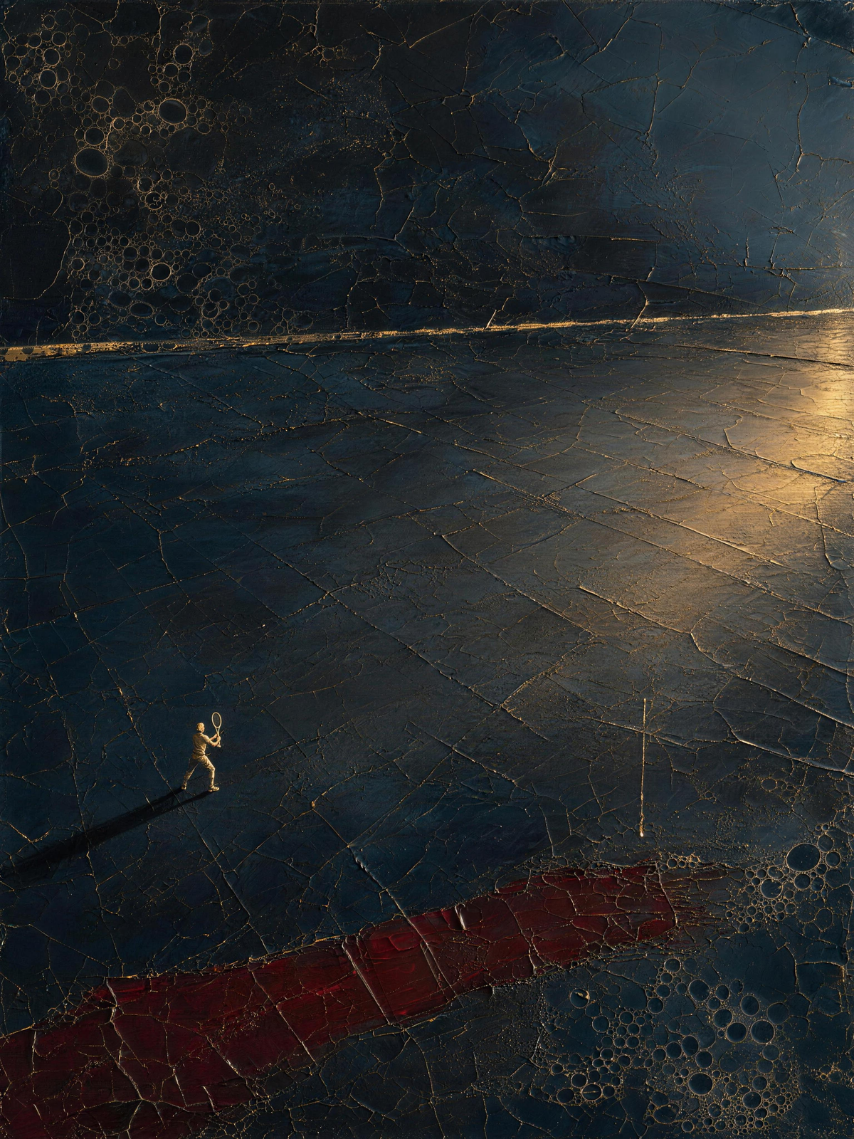 Tennis III — Dark palette, 18 x 24 in float framed canvas