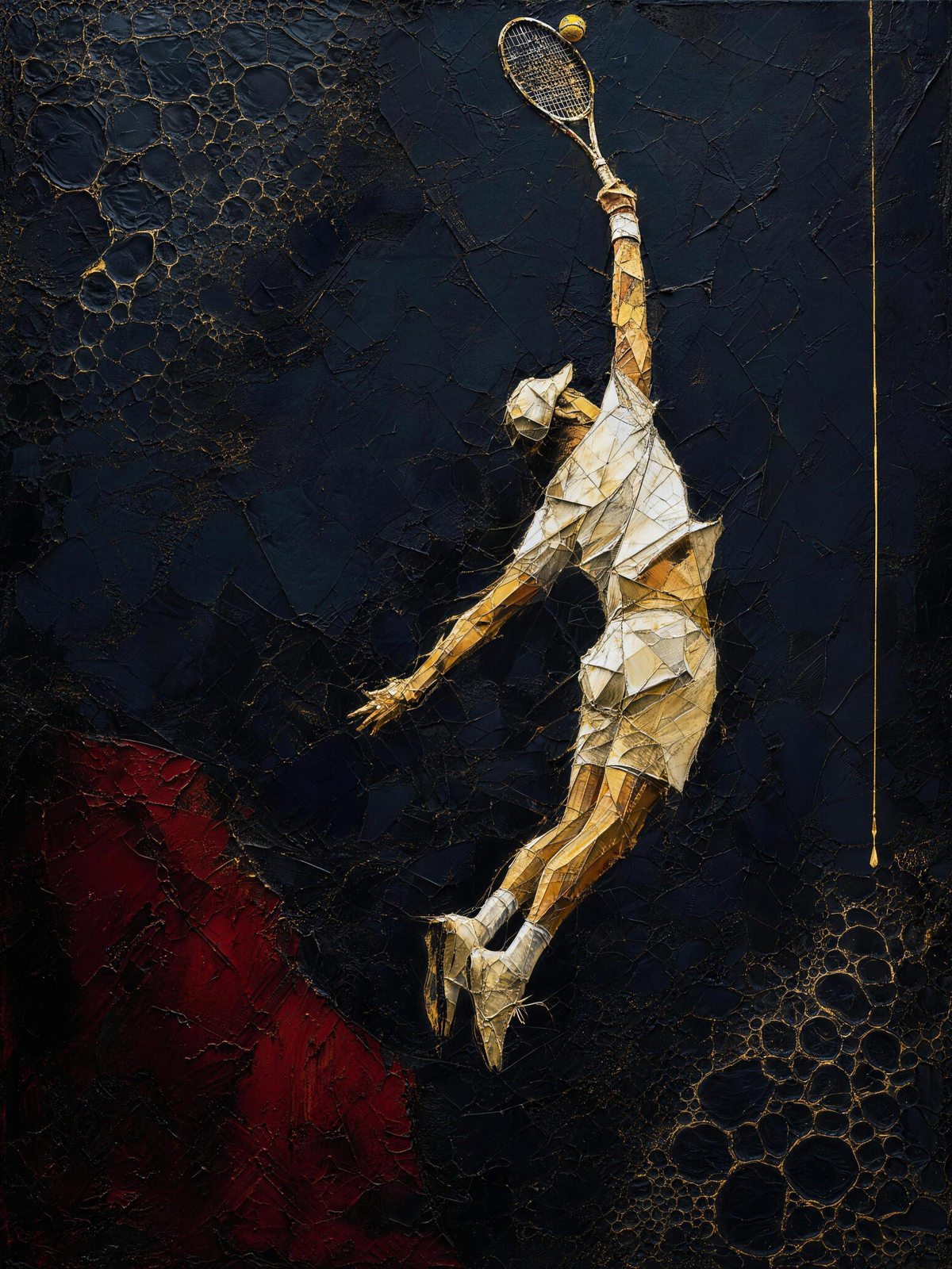 Tennis IV — Dark palette, 18 x 24 in float framed canvas