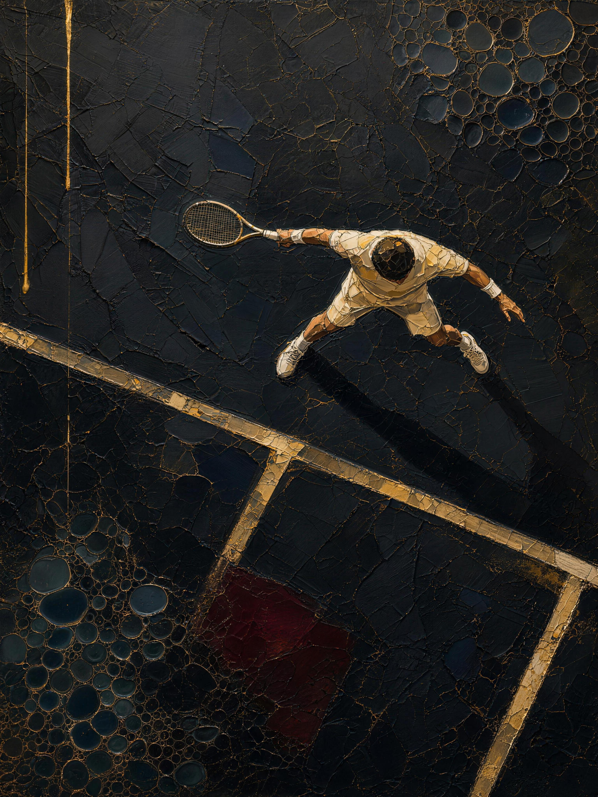 Tennis V — Dark palette, 18 x 24 in float framed canvas